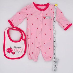 Carter's Pink Lady Bug Snap-Up Sleeper & Bib Set